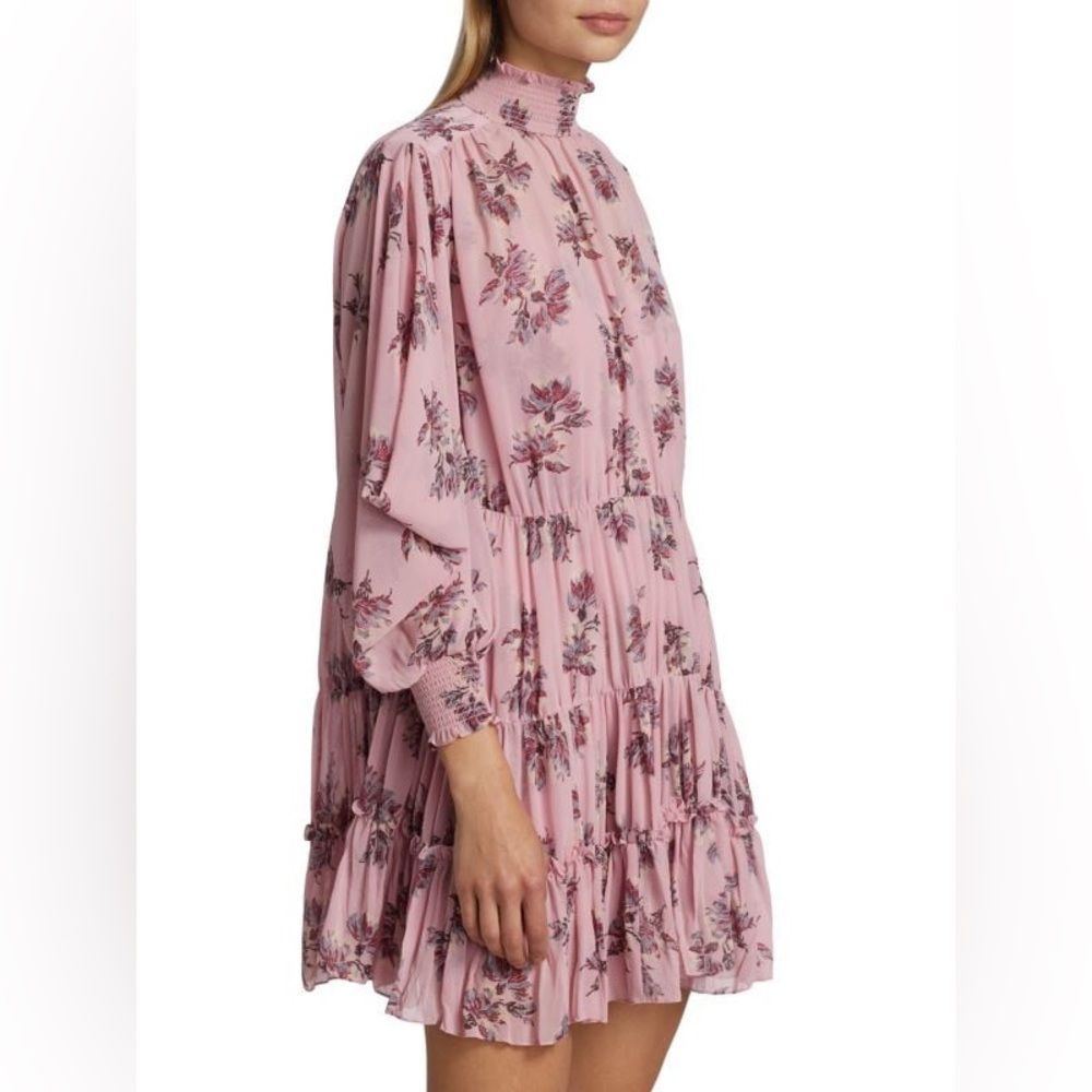 Cinq à Sept Pink Ruffled Tiered Dress with Bishop Sleeves